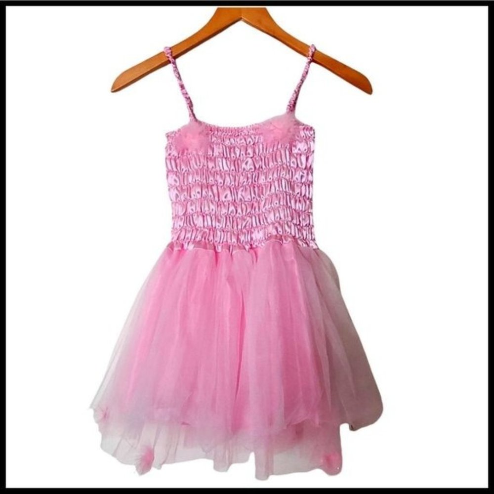 HH Pink Tule Feather Dress Fit Flare Stretch Dress